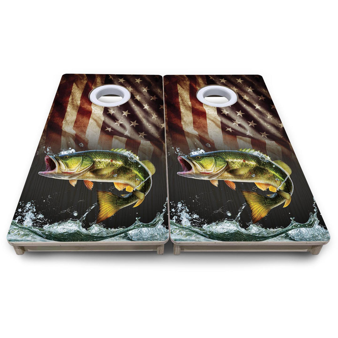 Rustic Wavy Fish Flag - Mini or Vacation Size Cornhole Boards