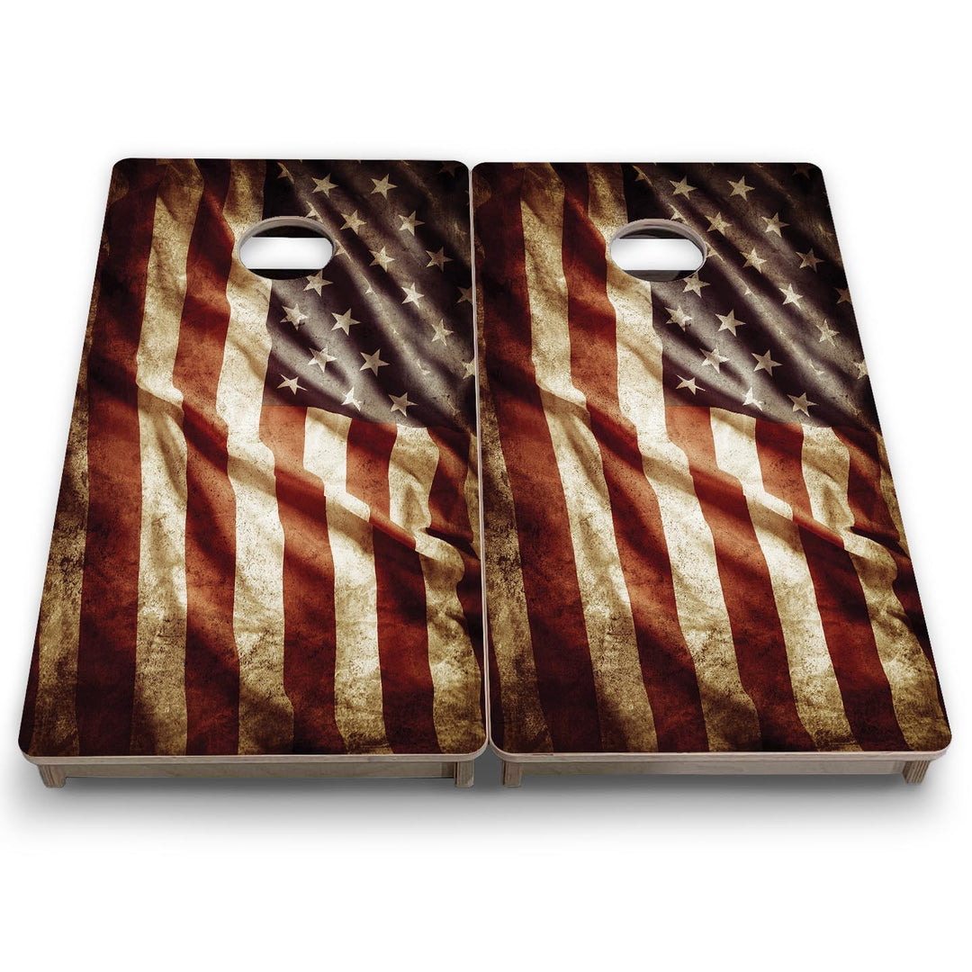 Rustic Wavy Flag - Mini or Vacation Size Cornhole Boards