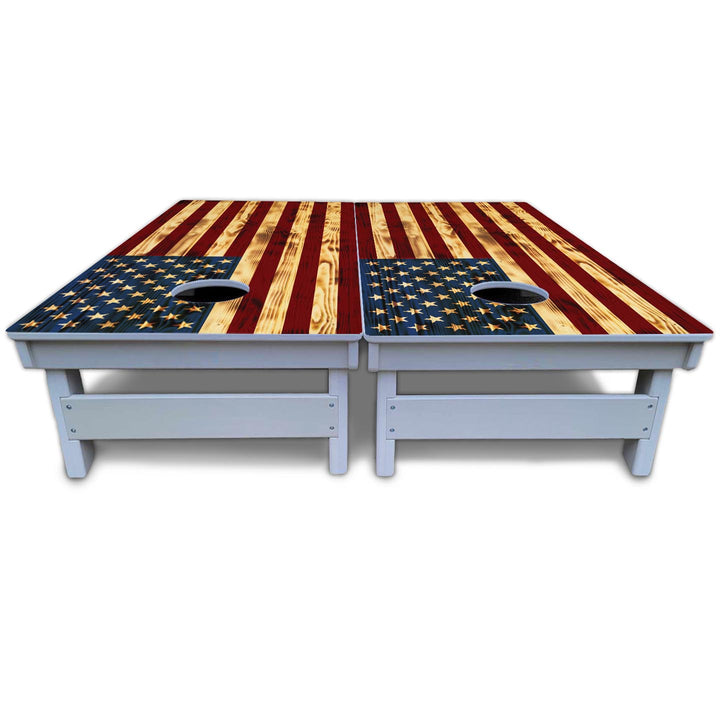 Burnt Colorful Rustic Flag Cornhole Boards - All Weather Series