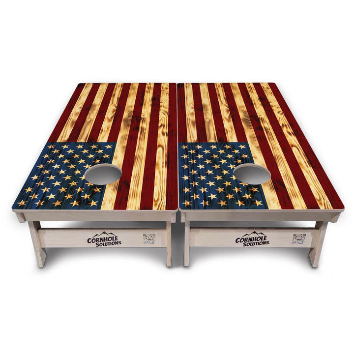 Woodgrain American Flag Cornhole Boards – Tournament Series