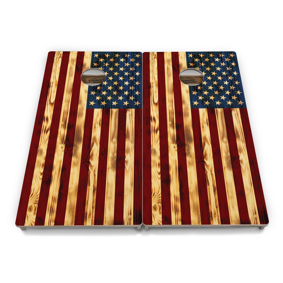 Woodgrain American Flag Cornhole Boards – Tournament Series