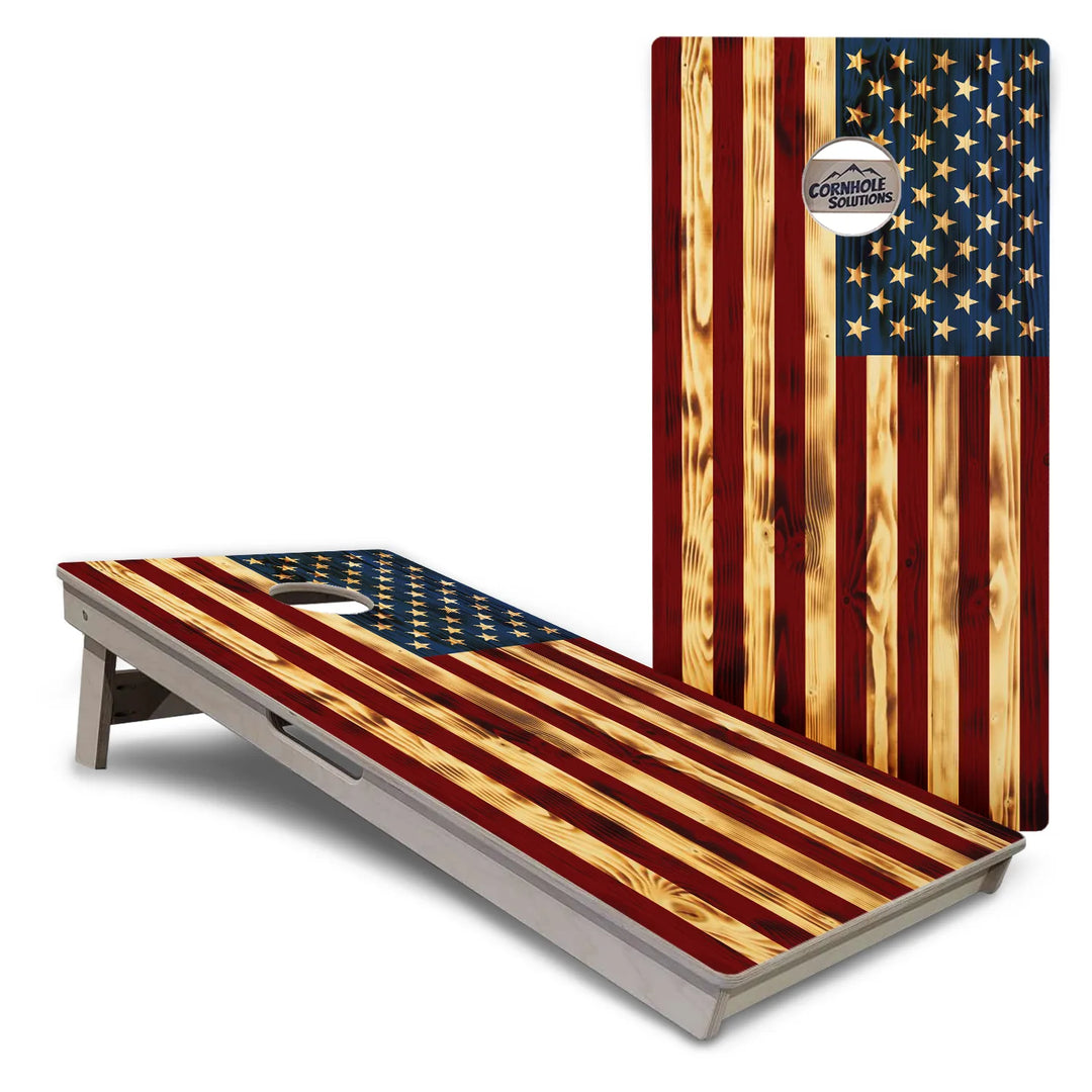 Woodgrain American Flag Cornhole Boards – Tournament Series