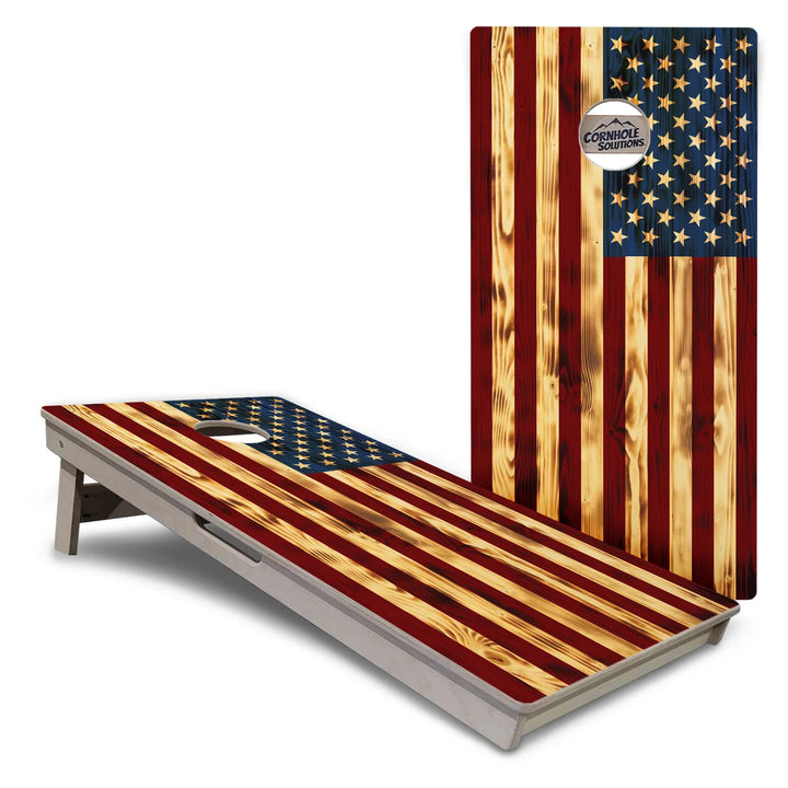 Woodgrain American Flag Cornhole Boards – Tournament Series