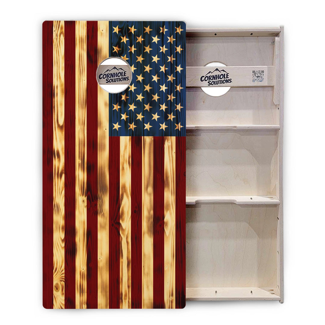 Woodgrain American Flag Cornhole Boards – Tournament Series