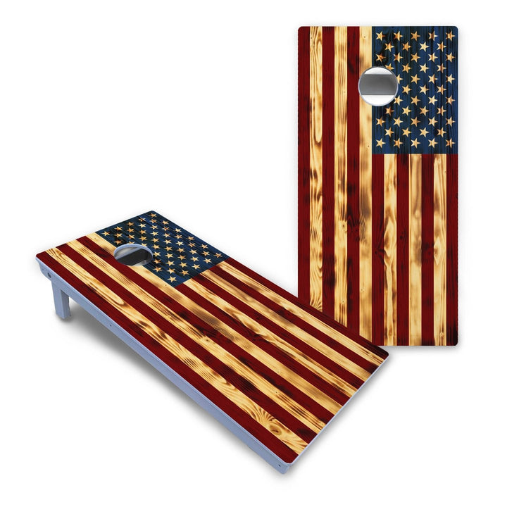 Burnt Colorful Rustic Flag Cornhole Boards - All Weather Series