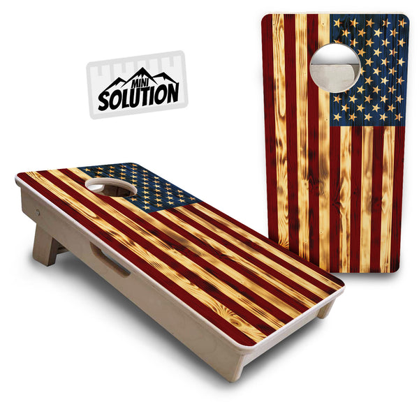 Mini Cornhole 12"x24" Boards - 4" holes - Burnt Color Flag - 3/4″ Baltic Birch