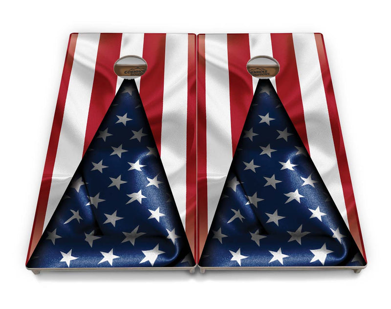 Tournament Boards - American Flag Triangle - Professional Tournament 2'x4' Regulation Cornhole Set - 3/4″ Baltic Birch + UV Direct Print + UV Clear Coat