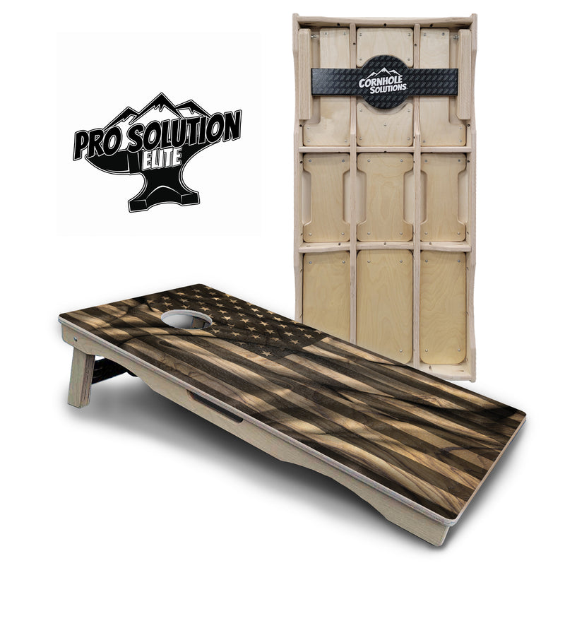 Pro Solution Elite - USA Wood Flag - Professional Tournament Cornhole Boards 3/4" Baltic Birch - Zero Bounce Zero Movement Vertical Interlocking Braces for Extra Weight & Stability +Double Thick Legs +Airmail Blocker