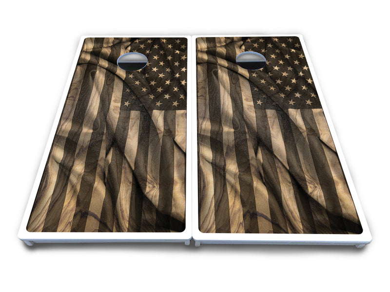 Waterproof - USA Wood Flag Design - All Weather Boards "Outdoor Solution" 18mm(3/4")Direct UV Printed - Regulation 2' by 4' Cornhole Boards (Set of 2 Boards) Double Thick Legs, with Leg Brace & Dual Support Braces!