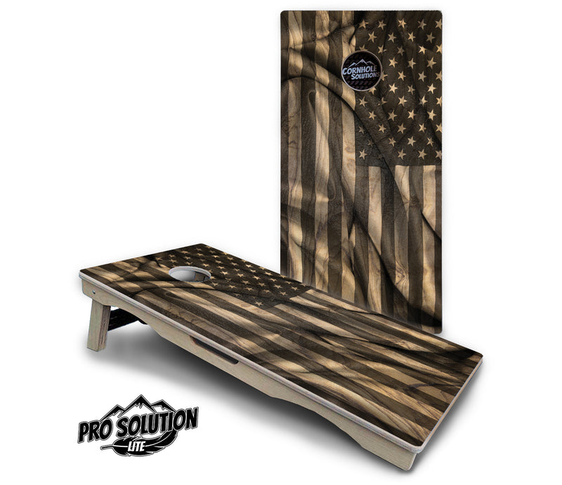 Pro Solution Lite - USA Wood Flag Design - Professional Tournament Cornhole Boards 3/4" Baltic Birch - Zero Bounce Zero Movement Vertical Interlocking Braces for Extra Weight & Stability +Double Thick Legs +Airmail Blocker