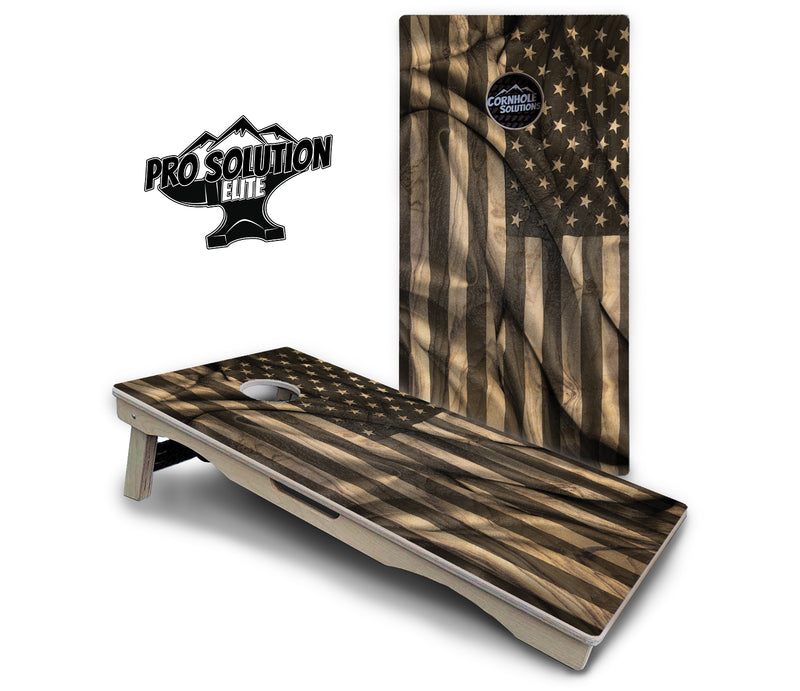 Pro Solution Elite - USA Wood Flag - Professional Tournament Cornhole Boards 3/4" Baltic Birch - Zero Bounce Zero Movement Vertical Interlocking Braces for Extra Weight & Stability +Double Thick Legs +Airmail Blocker