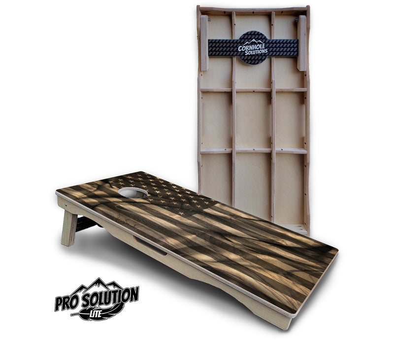 Pro Solution Lite - USA Wood Flag Design - Professional Tournament Cornhole Boards 3/4" Baltic Birch - Zero Bounce Zero Movement Vertical Interlocking Braces for Extra Weight & Stability +Double Thick Legs +Airmail Blocker