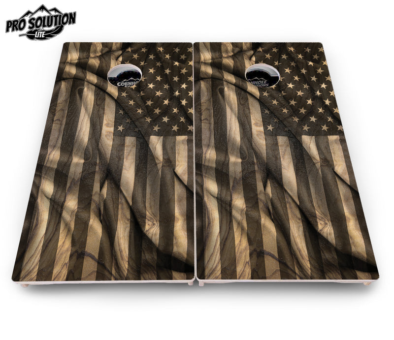 Pro Solution Lite - USA Wood Flag Design - Professional Tournament Cornhole Boards 3/4" Baltic Birch - Zero Bounce Zero Movement Vertical Interlocking Braces for Extra Weight & Stability +Double Thick Legs +Airmail Blocker