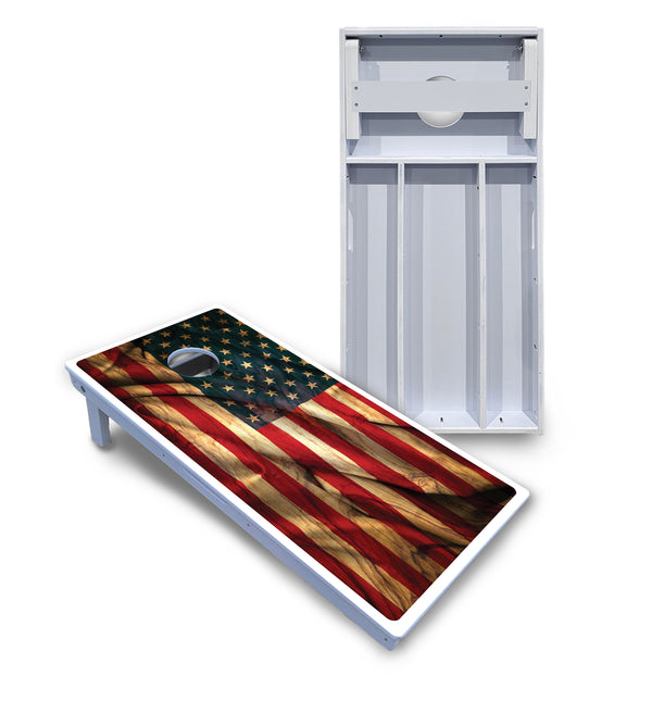 Waterproof - USA Wood Flag Color Design - All Weather Boards "Outdoor Solution" 18mm(3/4")Direct UV Printed - Regulation 2' by 4' Cornhole Boards (Set of 2 Boards) Double Thick Legs, with Leg Brace & Dual Support Braces!