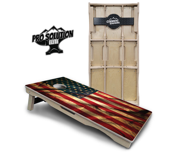 Pro Solution Elite - USA Wood Flag Color - Professional Tournament Cornhole Boards 3/4" Baltic Birch - Zero Bounce Zero Movement Vertical Interlocking Braces for Extra Weight & Stability +Double Thick Legs +Airmail Blocker