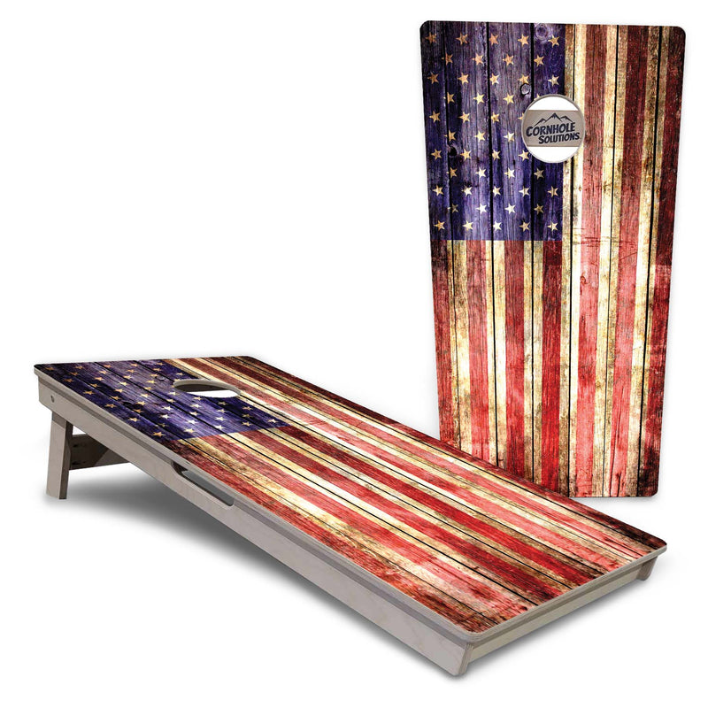 Tournament Boards - Rustic American Flag Design Options - Professional Tournament 2'x4' Regulation Cornhole Set - 3/4″ Baltic Birch + UV Direct Print + UV Clear Coat