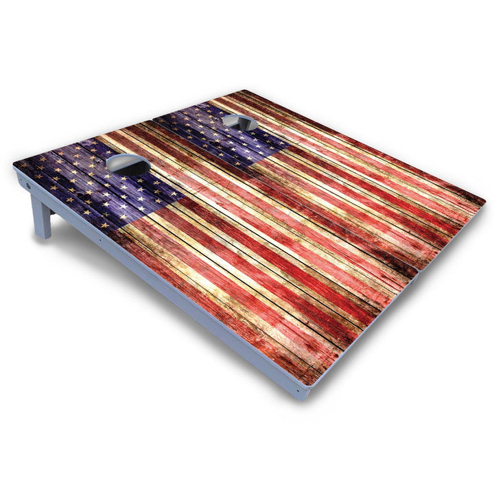 Rustic Wood Flag Cornhole Boards - All Weather Series