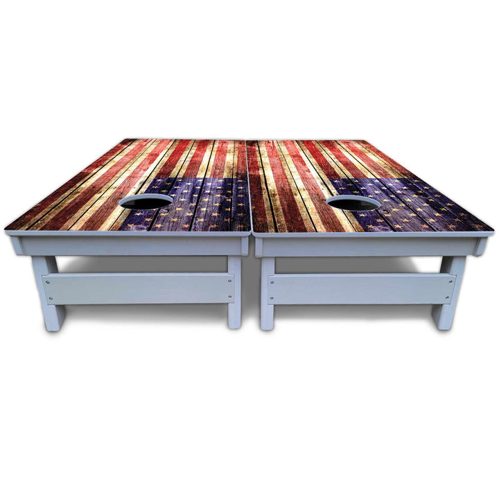 Rustic Wood Flag Cornhole Boards - All Weather Series