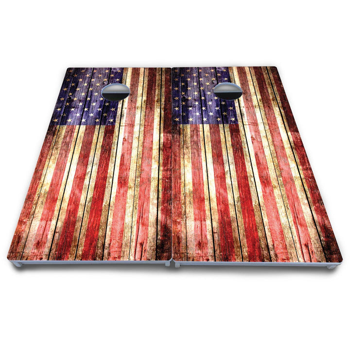 Rustic Wood Flag Cornhole Boards - All Weather Series
