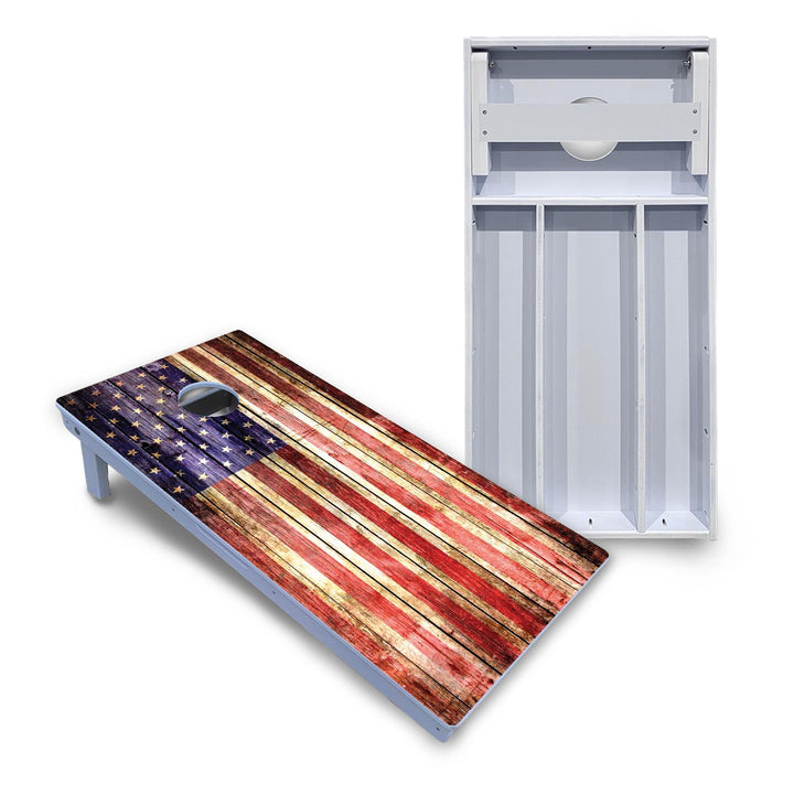 Rustic Wood Flag Cornhole Boards - All Weather Series