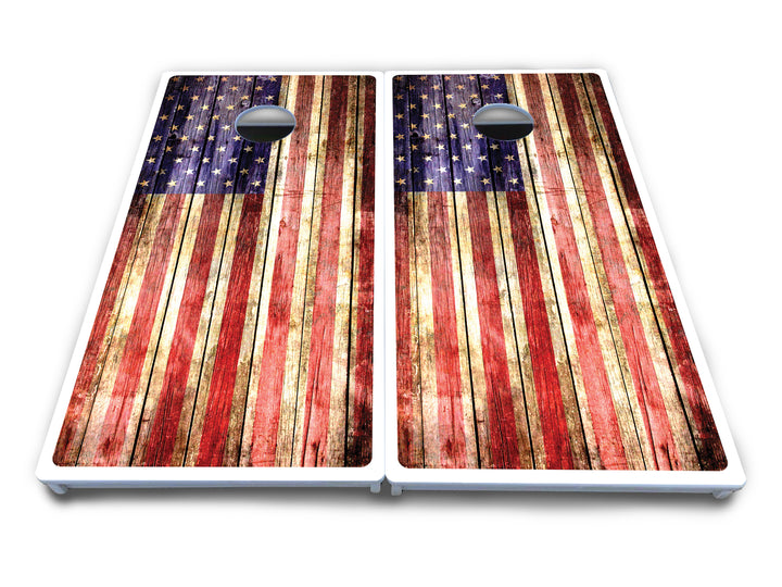 Rustic Wood Flag Cornhole Boards - All Weather Series