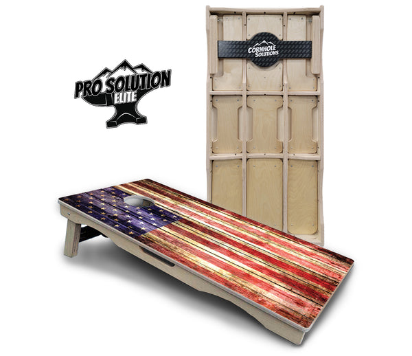 Pro Solution Elite - Rustic Wood Flag - Professional Tournament Cornhole Boards 3/4" Baltic Birch - Zero Bounce Zero Movement Vertical Interlocking Braces for Extra Weight & Stability +Double Thick Legs +Airmail Blocker