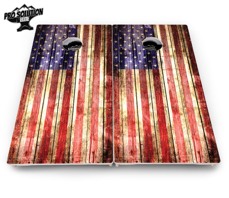 Pro Solution Elite - Rustic Wood Flag - Professional Tournament Cornhole Boards 3/4" Baltic Birch - Zero Bounce Zero Movement Vertical Interlocking Braces for Extra Weight & Stability +Double Thick Legs +Airmail Blocker