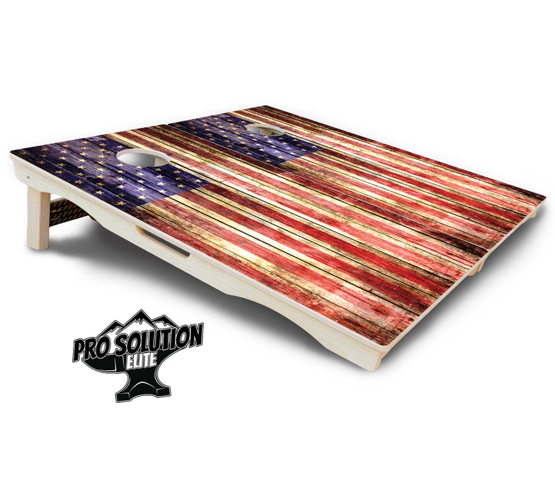 Pro Solution Elite - Rustic Wood Flag - Professional Tournament Cornhole Boards 3/4" Baltic Birch - Zero Bounce Zero Movement Vertical Interlocking Braces for Extra Weight & Stability +Double Thick Legs +Airmail Blocker