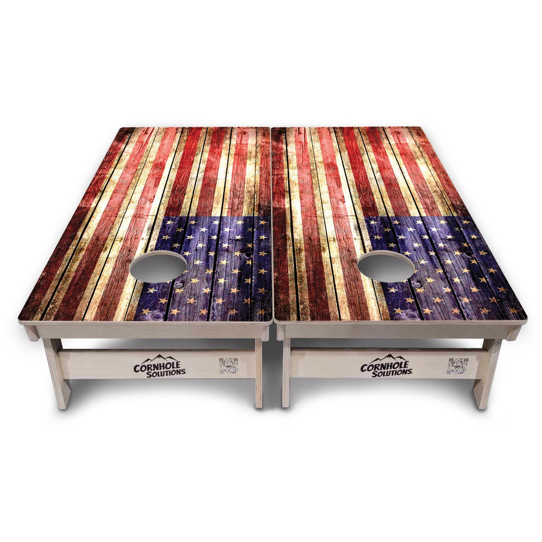 Rustic Wood Flag Cornhole Boards – Tournament Series