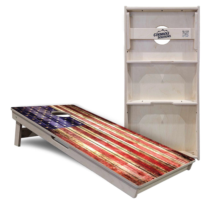 Rustic Wood Flag Cornhole Boards – Tournament Series