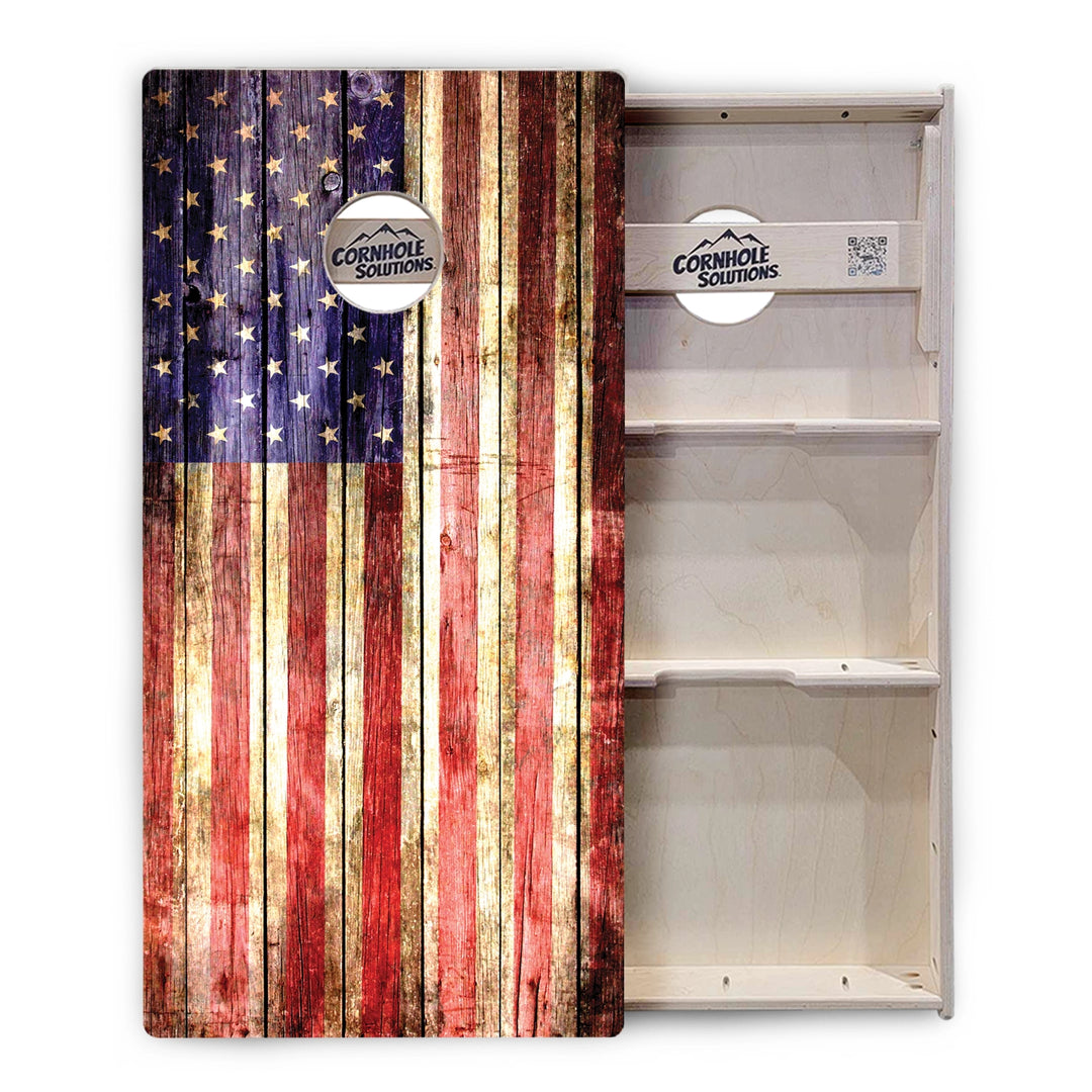 Rustic Wood Flag Cornhole Boards – Tournament Series