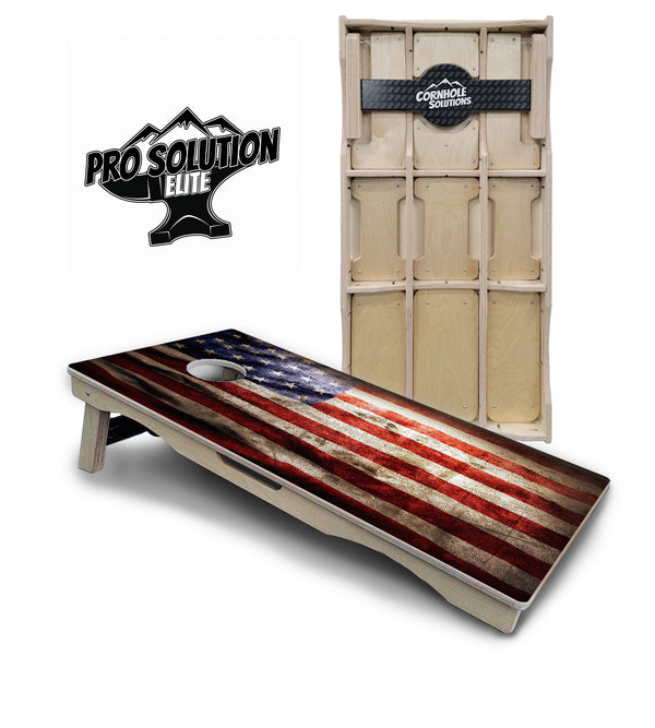 Pro Solution Elite - American Flag - Professional Tournament Cornhole Boards 3/4" Baltic Birch - Zero Bounce Zero Movement Vertical Interlocking Braces for Extra Weight & Stability +Double Thick Legs +Airmail Blocker