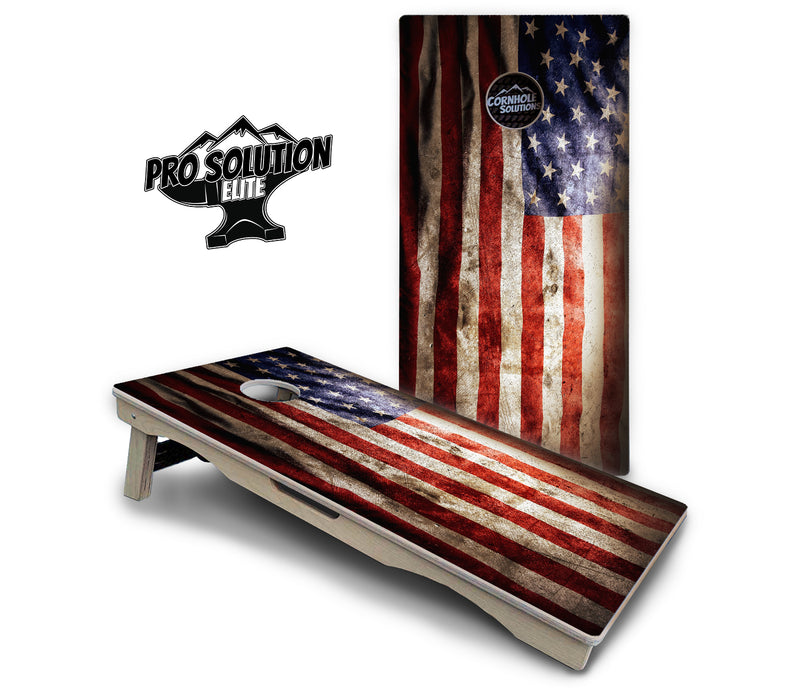 Pro Solution Elite - American Flag - Professional Tournament Cornhole Boards 3/4" Baltic Birch - Zero Bounce Zero Movement Vertical Interlocking Braces for Extra Weight & Stability +Double Thick Legs +Airmail Blocker