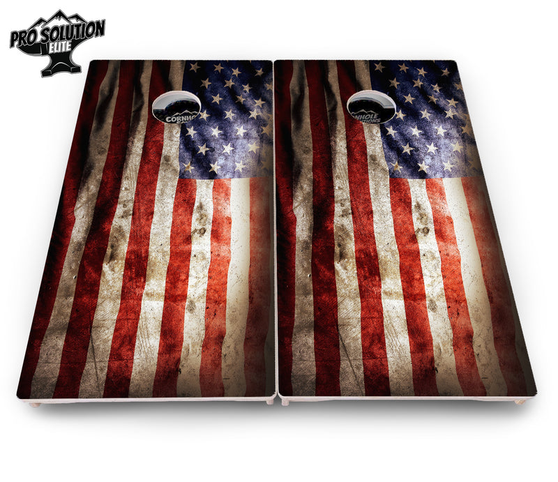 Pro Solution Elite - American Flag - Professional Tournament Cornhole Boards 3/4" Baltic Birch - Zero Bounce Zero Movement Vertical Interlocking Braces for Extra Weight & Stability +Double Thick Legs +Airmail Blocker