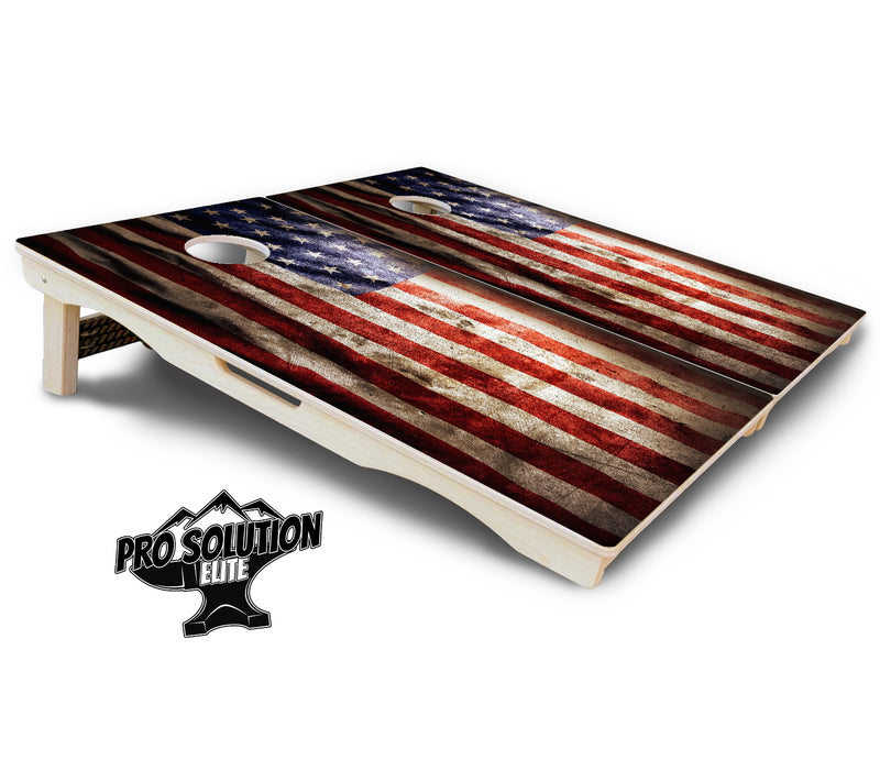 Pro Solution Elite - American Flag - Professional Tournament Cornhole Boards 3/4" Baltic Birch - Zero Bounce Zero Movement Vertical Interlocking Braces for Extra Weight & Stability +Double Thick Legs +Airmail Blocker