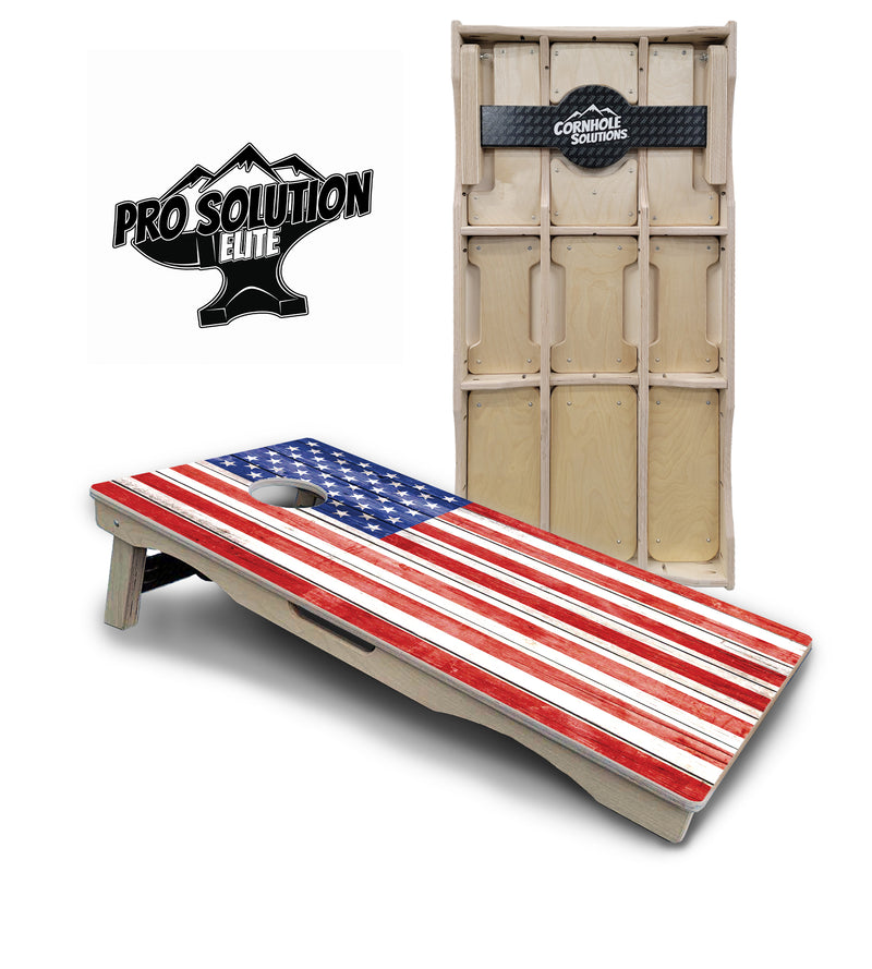 Pro Solution Elite - Whitewashed Flag - Professional Tournament Cornhole Boards 3/4" Baltic Birch - Zero Bounce Zero Movement Vertical Interlocking Braces for Extra Weight & Stability +Double Thick Legs +Airmail Blocker