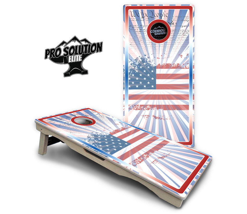 Pro Solution Elite - Patriotic Sunburst Design Options - Professional Tournament Cornhole Boards 3/4" Baltic Birch - Zero Bounce Zero Movement Vertical Interlocking Braces for Extra Weight & Stability +Double Thick Legs +Airmail Blocker