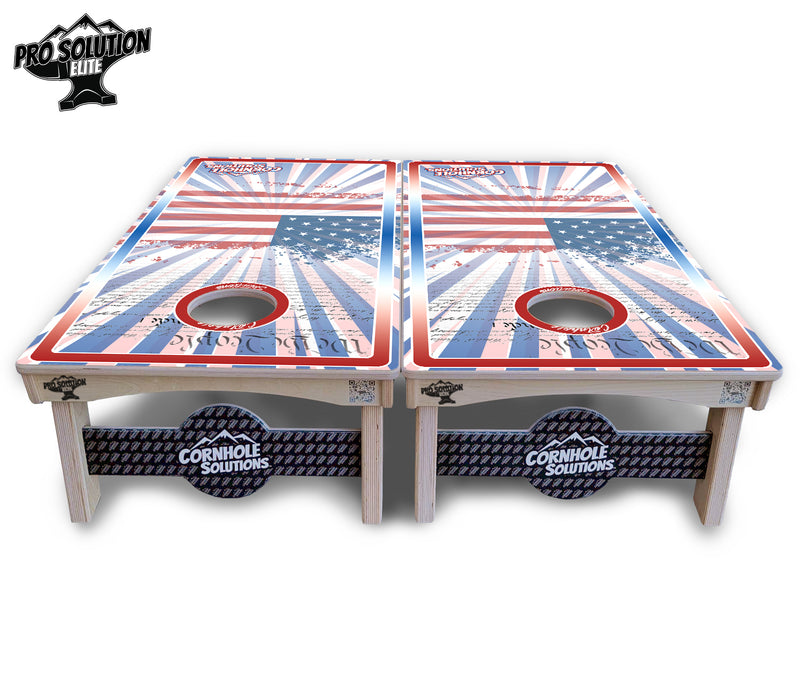 Pro Solution Elite - Patriotic Sunburst Design Options - Professional Tournament Cornhole Boards 3/4" Baltic Birch - Zero Bounce Zero Movement Vertical Interlocking Braces for Extra Weight & Stability +Double Thick Legs +Airmail Blocker