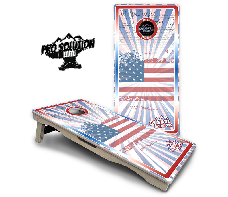 Pro Solution Elite - Patriotic Sunburst Design Options - Professional Tournament Cornhole Boards 3/4" Baltic Birch - Zero Bounce Zero Movement Vertical Interlocking Braces for Extra Weight & Stability +Double Thick Legs +Airmail Blocker