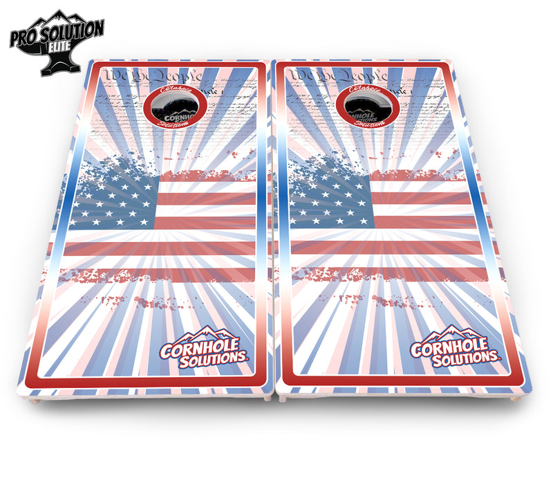 Pro Solution Elite - Patriotic Sunburst Design Options - Professional Tournament Cornhole Boards 3/4" Baltic Birch - Zero Bounce Zero Movement Vertical Interlocking Braces for Extra Weight & Stability +Double Thick Legs +Airmail Blocker