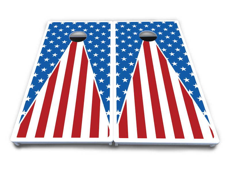 Waterproof - Stars and Stripes Flag Design - All Weather Boards "Outdoor Solution" 18mm(3/4")Direct UV Printed - Regulation 2' by 4' Cornhole Boards (Set of 2 Boards) Double Thick Legs, with Leg Brace & Dual Support Braces!