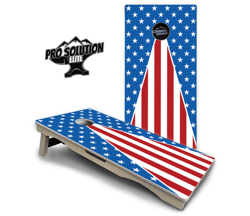 Pro Solution Elite - Stars & Stripes Triangle Design Options - Professional Tournament Cornhole Boards 3/4" Baltic Birch - Zero Bounce Zero Movement Vertical Interlocking Braces for Extra Weight & Stability +Double Thick Legs +Airmail Blocker