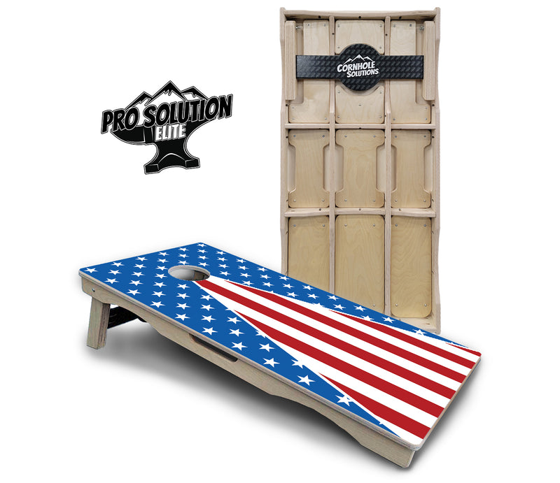 Pro Solution Elite - Stars & Stripes Triangle Design Options - Professional Tournament Cornhole Boards 3/4" Baltic Birch - Zero Bounce Zero Movement Vertical Interlocking Braces for Extra Weight & Stability +Double Thick Legs +Airmail Blocker