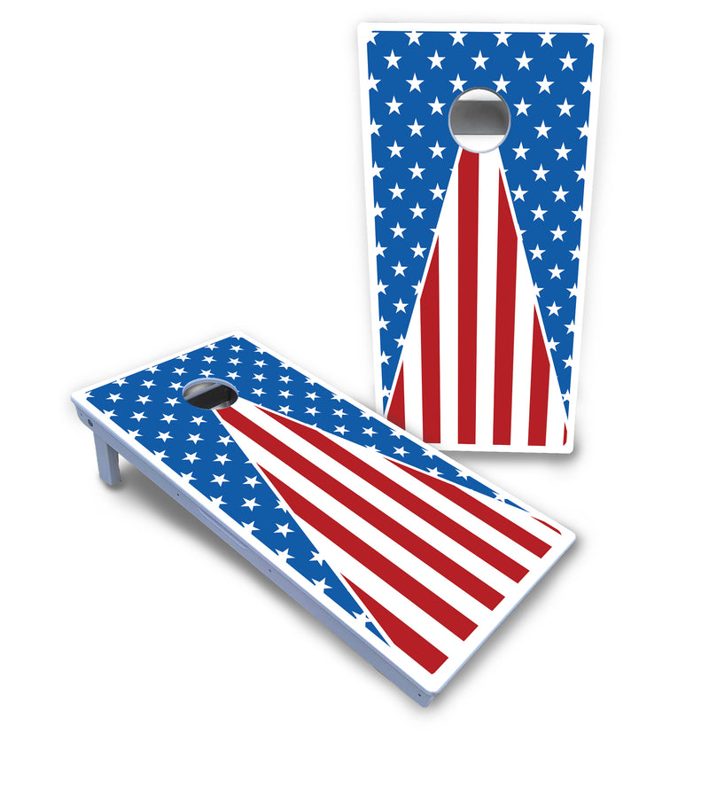 Waterproof - Stars & Stripes Triangle Design Options - All Weather Boards "Outdoor Solution" 18mm(3/4")Direct UV Printed - Regulation 2' by 4' Cornhole Boards (Set of 2 Boards) Double Thick Legs, with Leg Brace & Dual Support Braces!