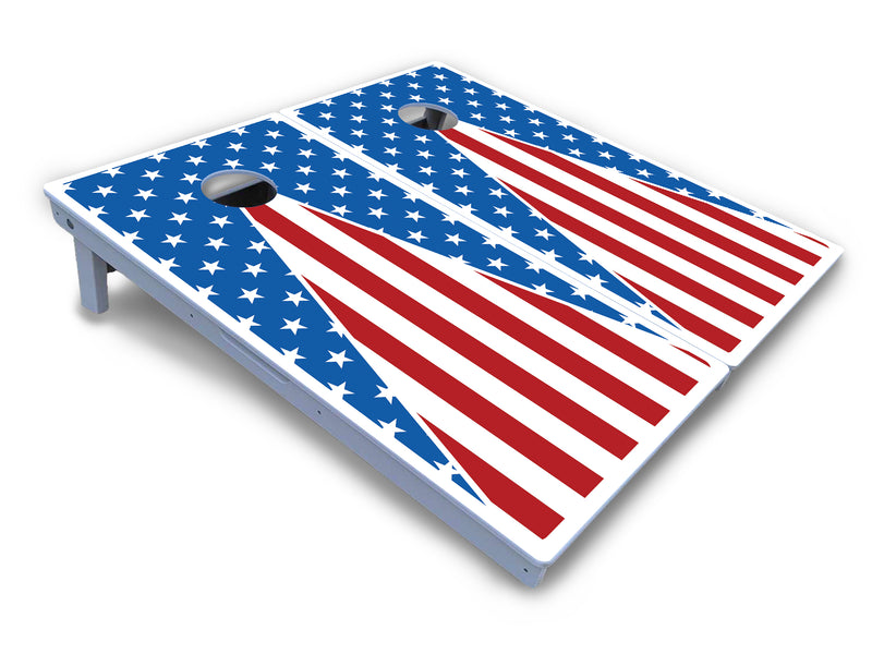 Waterproof - Stars & Stripes Triangle Design Options - All Weather Boards "Outdoor Solution" 18mm(3/4")Direct UV Printed - Regulation 2' by 4' Cornhole Boards (Set of 2 Boards) Double Thick Legs, with Leg Brace & Dual Support Braces!