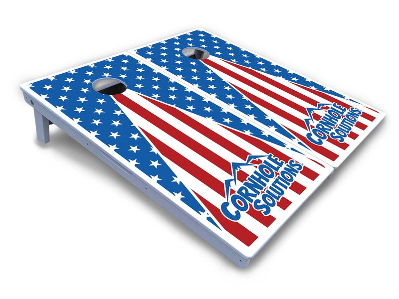 Waterproof - Stars & Stripes Triangle CS Logo - All Weather Boards "Outdoor Solution" 18mm(3/4")Direct UV Printed - Regulation 2' by 4' Cornhole Boards (Set of 2 Boards) Double Thick Legs, with Leg Brace & Dual Support Braces!