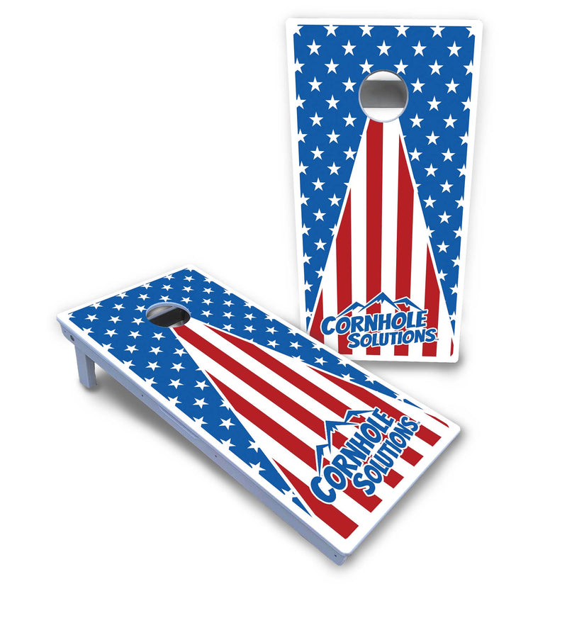 Waterproof - Stars & Stripes Triangle CS Logo - All Weather Boards "Outdoor Solution" 18mm(3/4")Direct UV Printed - Regulation 2' by 4' Cornhole Boards (Set of 2 Boards) Double Thick Legs, with Leg Brace & Dual Support Braces!