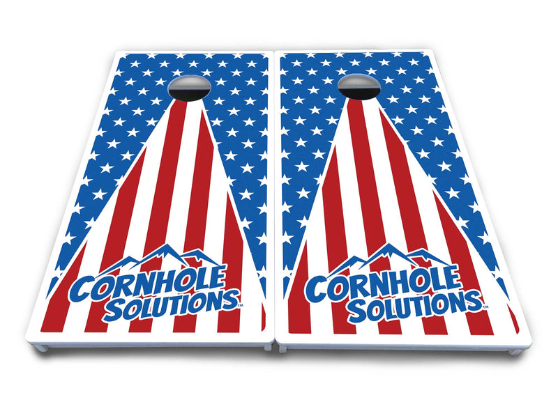 Waterproof - Stars & Stripes Triangle CS Logo - All Weather Boards "Outdoor Solution" 18mm(3/4")Direct UV Printed - Regulation 2' by 4' Cornhole Boards (Set of 2 Boards) Double Thick Legs, with Leg Brace & Dual Support Braces!