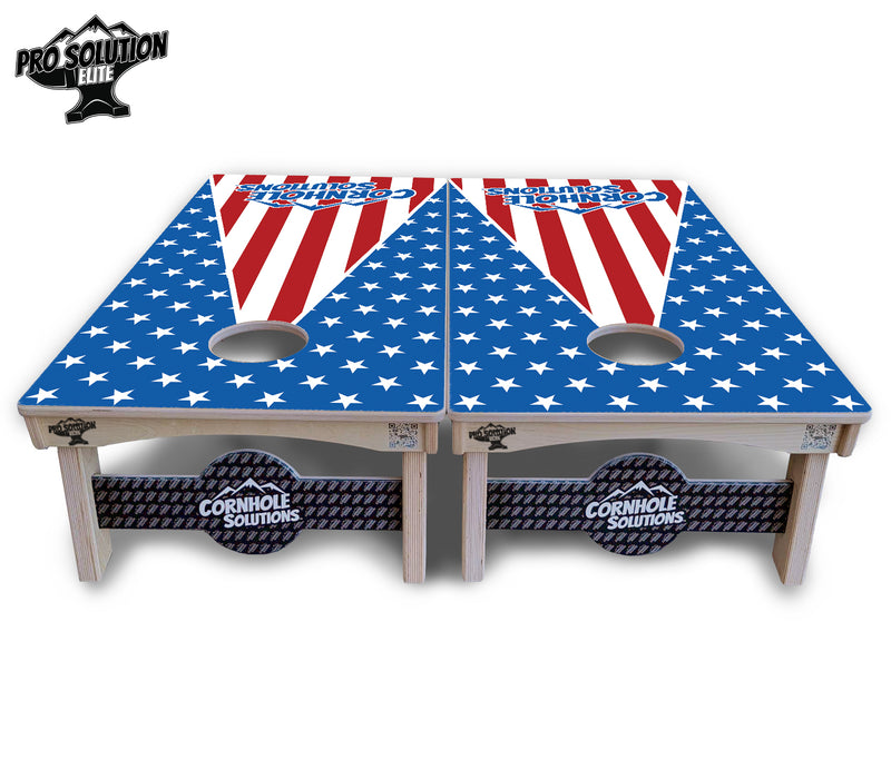 Pro Solution Elite - Stars & Stripes Triangle Design Options - Professional Tournament Cornhole Boards 3/4" Baltic Birch - Zero Bounce Zero Movement Vertical Interlocking Braces for Extra Weight & Stability +Double Thick Legs +Airmail Blocker