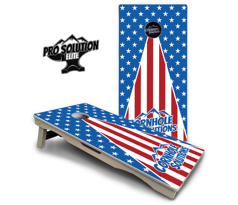 Pro Solution Elite - Stars & Stripes Triangle Design Options - Professional Tournament Cornhole Boards 3/4" Baltic Birch - Zero Bounce Zero Movement Vertical Interlocking Braces for Extra Weight & Stability +Double Thick Legs +Airmail Blocker